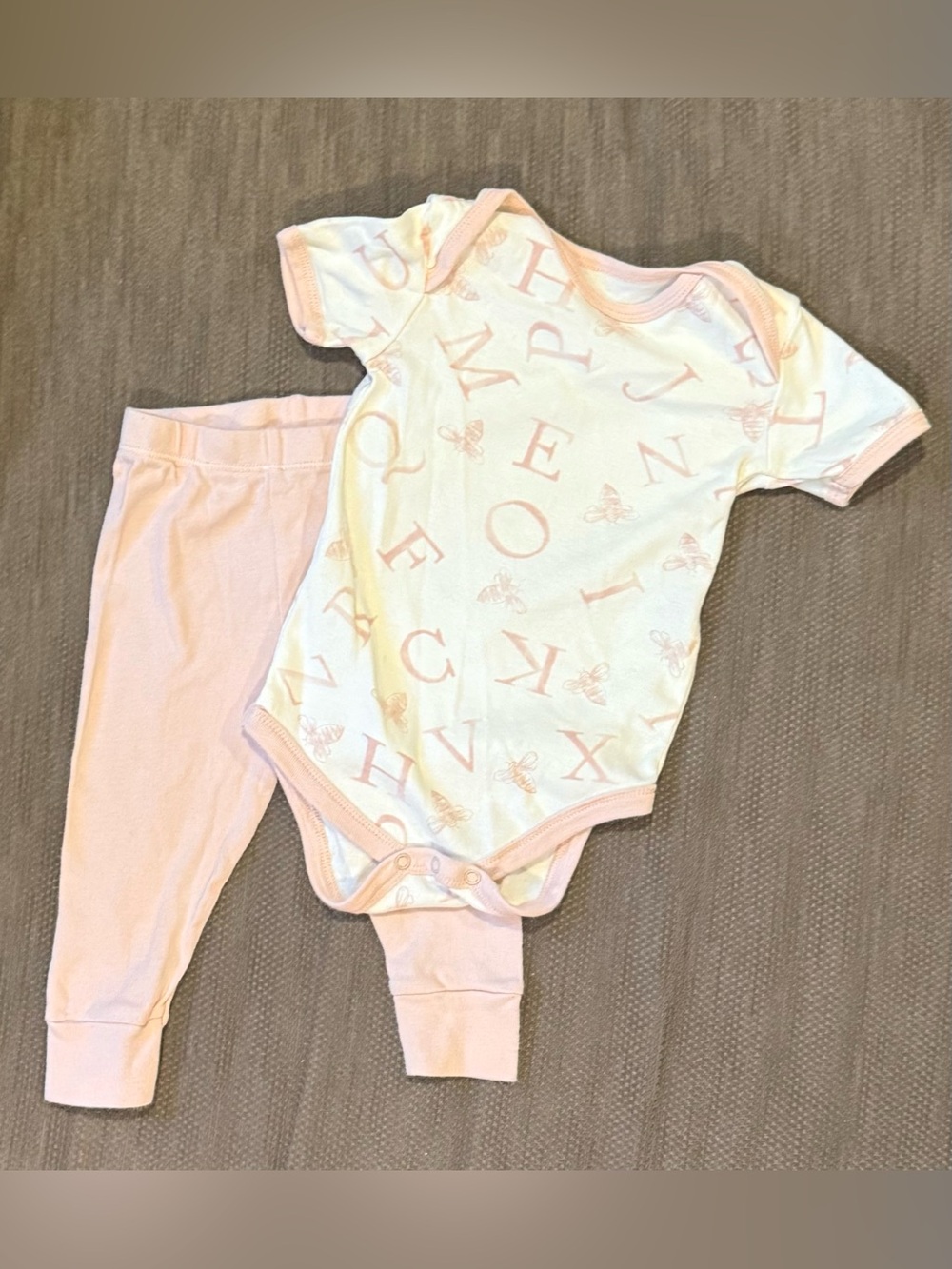 Burt's Bees Pink & White Alphabet Bee One-Piece with Pink Pants